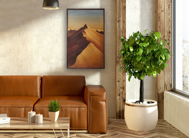 obrazy Obraz z drewna. "Góry w słońcu". Mozaika drewniana dekoracja na ścianę