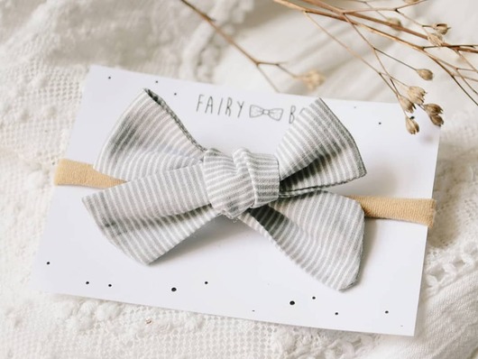 FairyBows opaska kokardka wiązana szare paseczki FairyBows