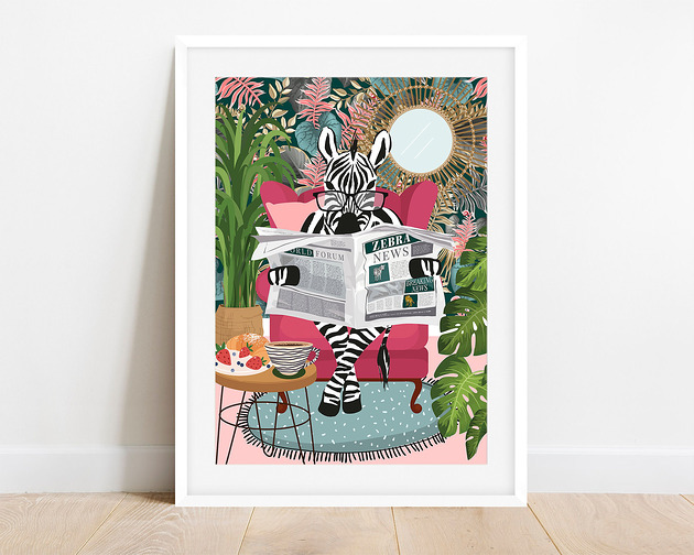 plakaty Plakat Zebra w tropikalnym salonie