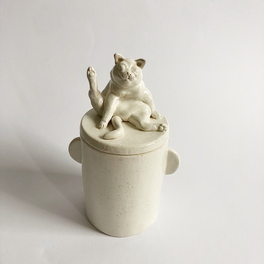 pojemniki na biżuterię Pojemnik z kotem, szkatułka, ceramiczny kot rzeźba kota