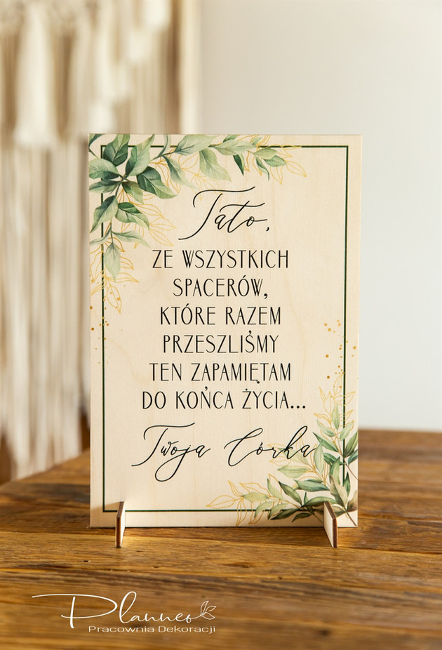 dodatki ślubne Tabliczka Tato ze wszystkich spacerów wzór Złote Liście