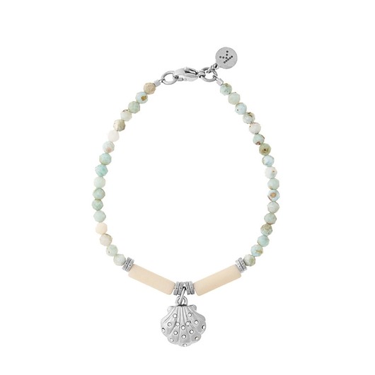 bransoletki z kamieni naturalnych Subtelna bransoletka z Larimar Mexico z muszelką - srebrne hematyty