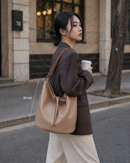 torby na ramię Beżowa Bucket bag skóra naturalna