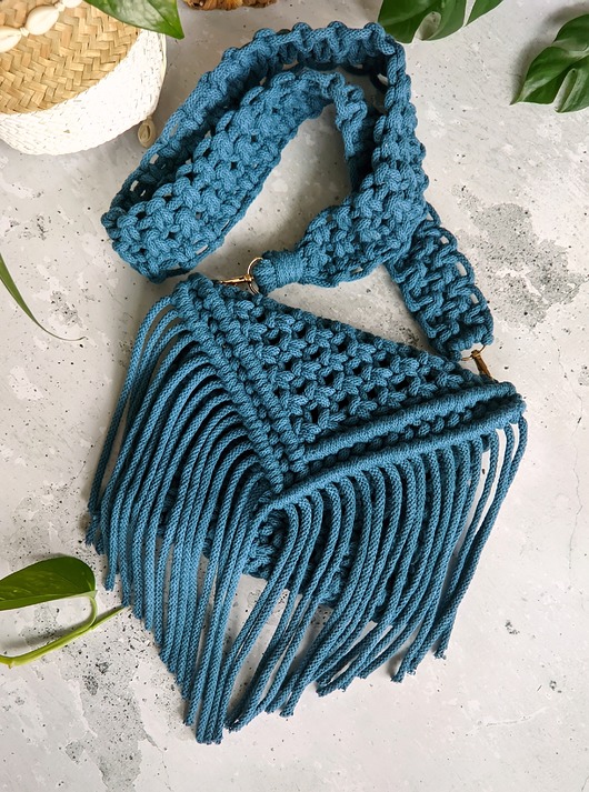 torby na ramię Pleciona torebka ze sznurka, granatowa w stylu boho
