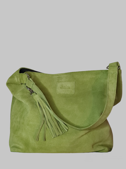 torby na ramię Zamszowa Shopper Bag pistacjowa. Duża torebka na ramię skóra zamszowa