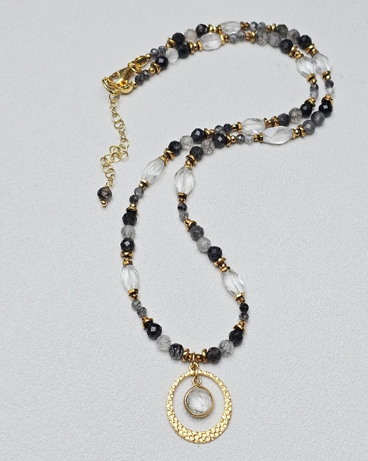 złote naszyjniki Naszyjnik z Kwarcem Rutylowym