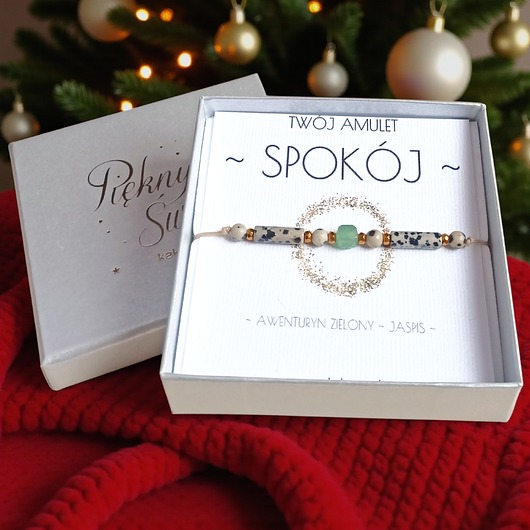 bransoletki z kamieni naturalnych Amulet - SPOKÓJ - świąteczne pudełko - jaspis, awenturyn