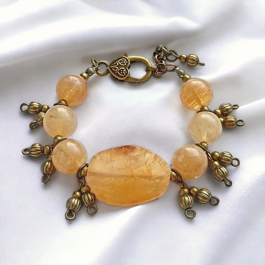 bransoletki z kamieni naturalnych UNIKATOWA bransoletka : okazała : agat, kwarc kawowy : stare złoto