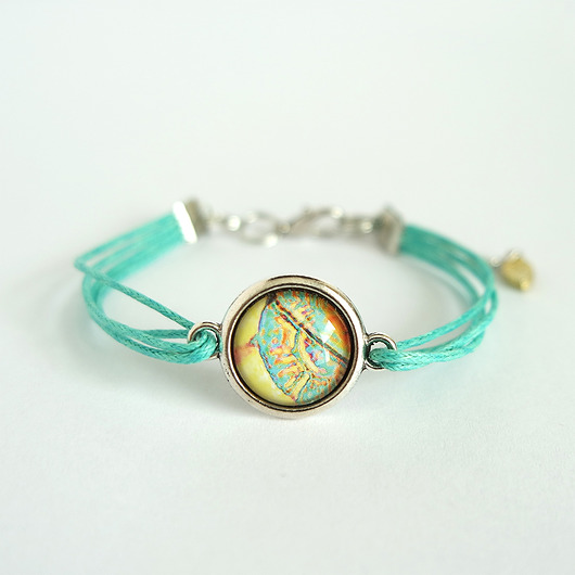 bransoletki ze szkła Bransoletka - Pastelowa - turkusowa, sznurki