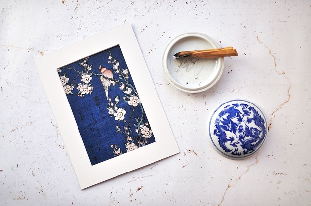 grafiki i ilustracje Hokusai, Robin na gałęzi - passe-partout
