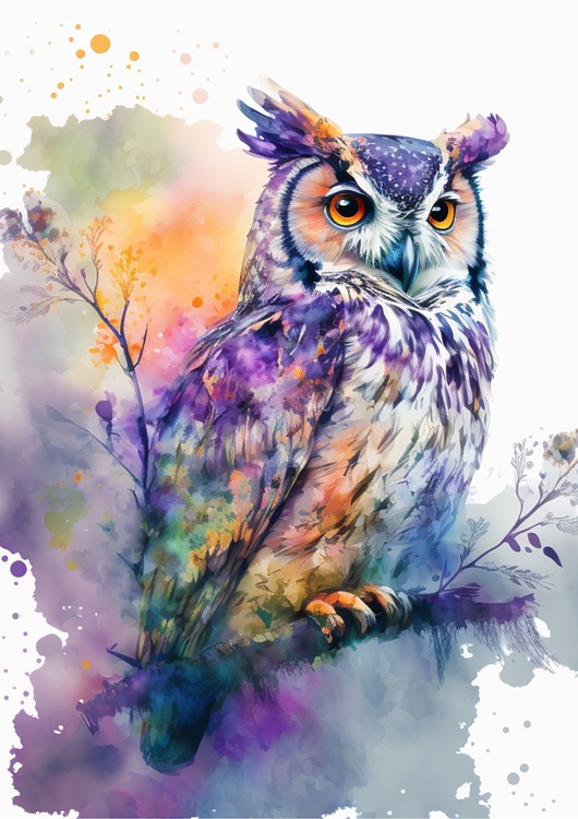 grafiki i ilustracje Sowa, grafika, akwarela