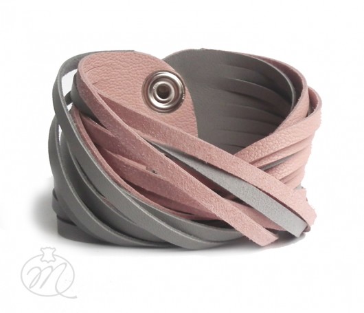 Bransoleta skóra róż i szary TWISTed Mikashka