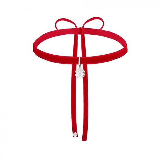 Czerwony choker ze srebrną rozetą SOTHO