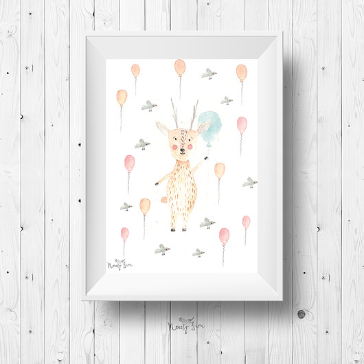 Plakat dziecięcy - Jelonek z balonami A4 Merely Susan