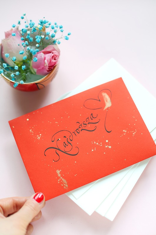 kartki scrapbooking Kaligrafia: List miłosny pisany ręcznie atramentem