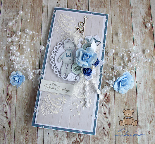 Kartka 3D na chrzest Winter Star Blue GOTOWA Lulaczkowo