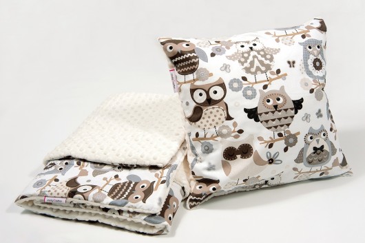 Zestaw minky -sowy ecru- kocyk+poszewka Minky and Cotton
