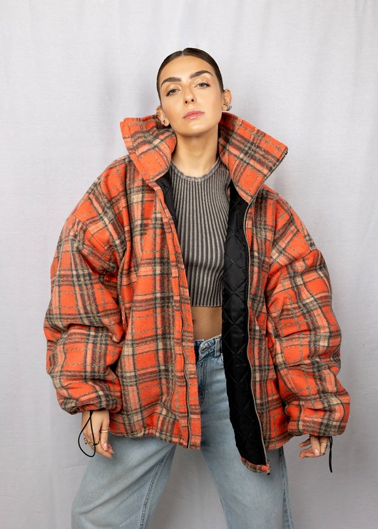 kurtki damskie Kurtka typu bomber w czerwoną kratkę red rush