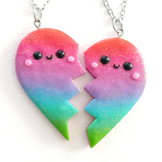 naszyjniki - inne Tęczowy Naszyjnik 2 Połówki Serca