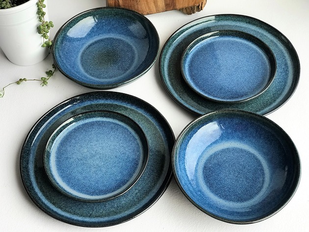 patery i talerze Zestaw ceramiczny dla dwojga talerz miska talerzyk