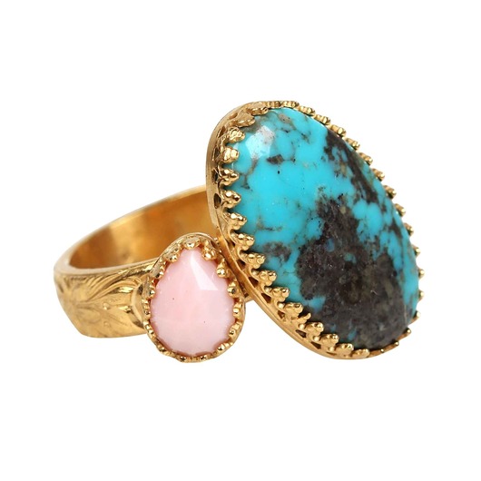 pierścionki złote Złoty pierścionek Zinnia z turkusem i opalem różowym