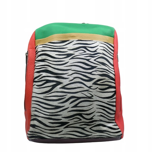 plecaki Plecak skórzany ze skrawków oryginalny pojemny kieszenie mieści A4 OLIVKA