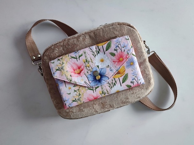 torby na ramię Torebka box modułowy Beż i kwiaty