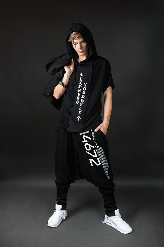 t-shirty męskie Czarny t-shirt z kapturem Express yourself