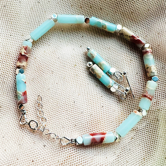 komplet biżuterii Kolczyki  i bransoeltka z kamieni, niebieski jaspis cesarski, komplet