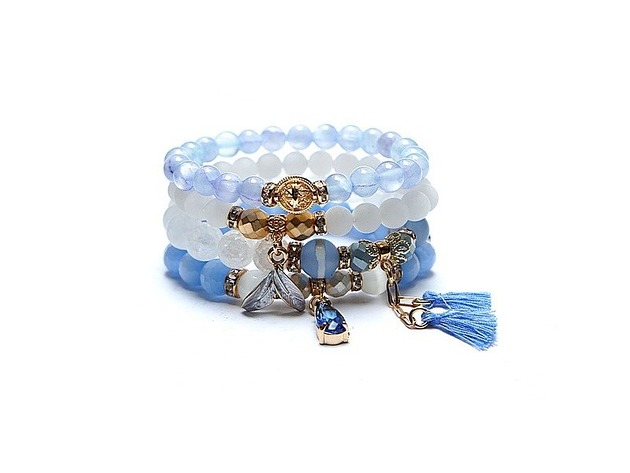bransoletki z kamieni naturalnych Ice blue and white /27.04.2023/ -  set zestaw bransoletek