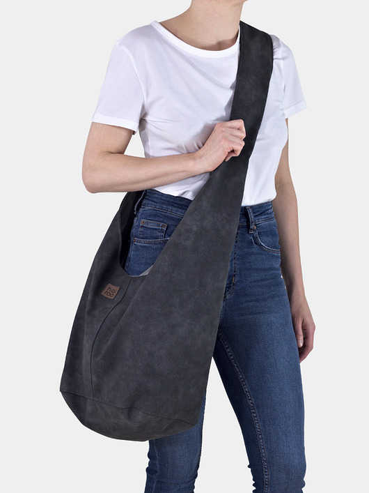 Ciemnoszara torba hobo w stylu boho / vegan hairoo