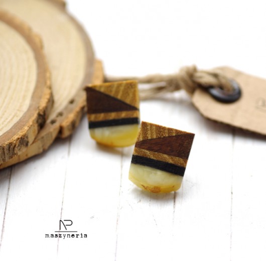 Wood&Amber Kolczyki Akacja/Heban Maszyneria