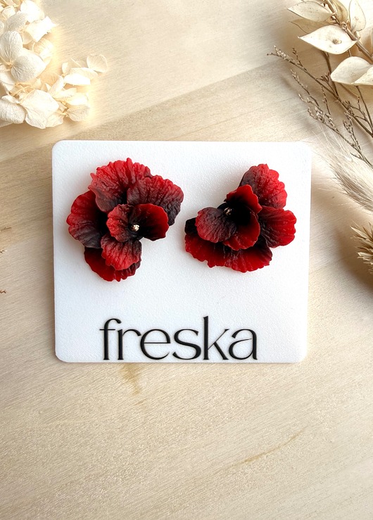 kolczyki z masy plastycznej Kolczyki półkwiaty Maki Flamenco