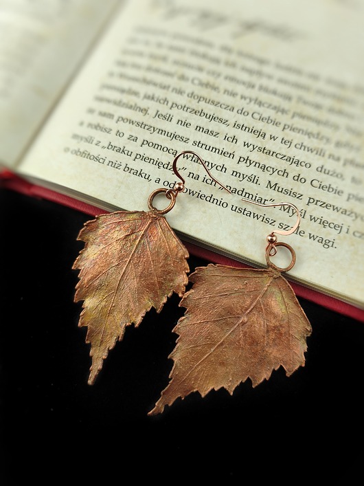 kolczyki z miedzi Listki brzozy XII kolczyki miedziane