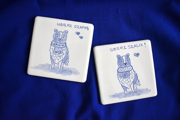 podkładki do kuchni Kafle ręcznie malowane- podkładki ceramiczne psy border collie