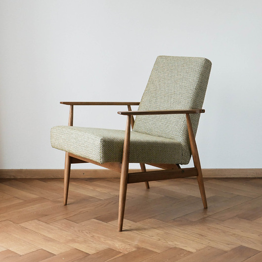 fotele Fotel Lisek PRL, Dąb, Tkanina jodełka; Typ 300-190, Po renowacji, Vintage