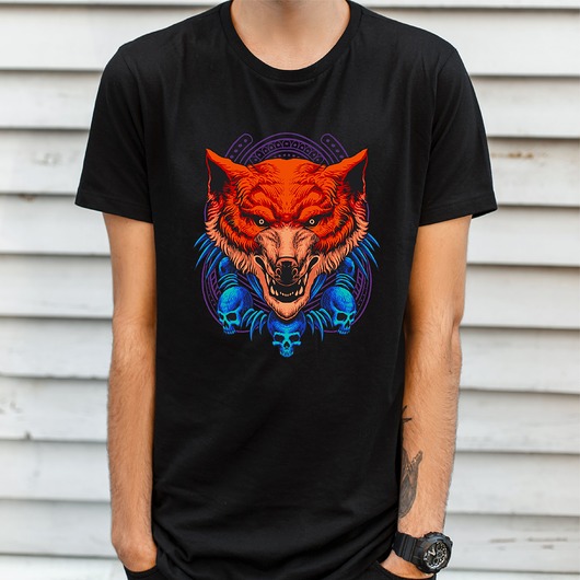 t-shirty męskie Koszulka  czarna z nadrukiem Wilcza głowa