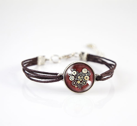 Bransoletka - Steampunk Heart - brązowa, sznurki yenoo