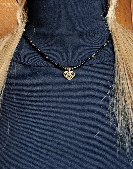 naszyjniki - inne Boho na czarno i złoto naszyjnik, uroczy prezent handmade