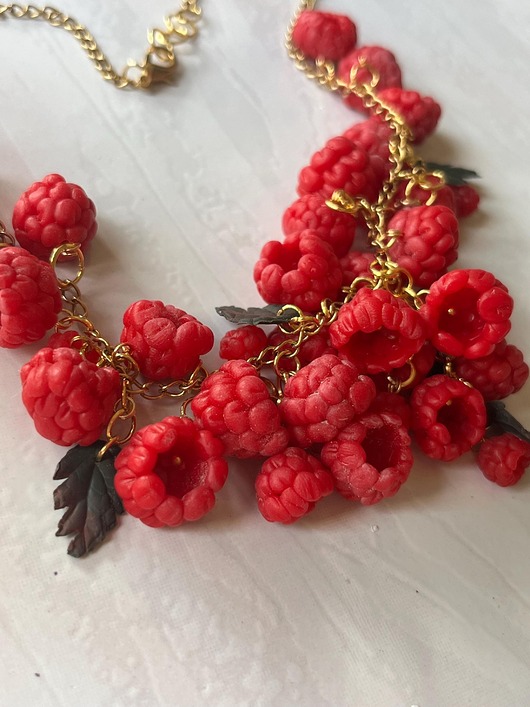 kolie Ręcznie Robiony Naszyjnik Malina z Gliny Polimerowej