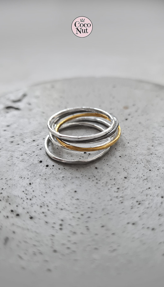 obrączki Komplet 6 obrączek SLIM srebro mosiądz