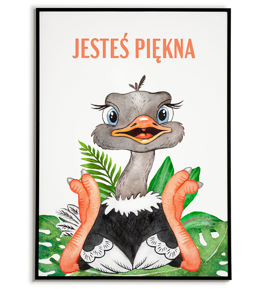 obrazy i plakaty do pokoju dziecięcego PLAKAT  ZWIERZĄTKA struś dla dziewczynki