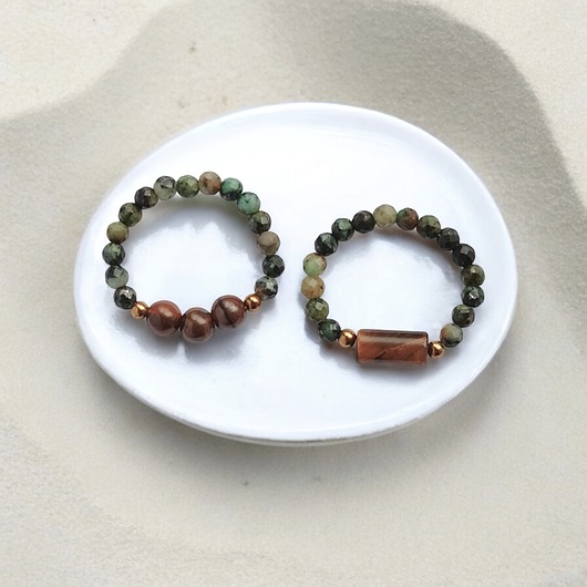 pierścionki elastyczne Zestaw pierścionków : turkus afrykański, tygrysie oko