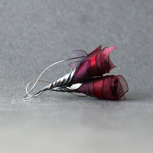 kolczyki wire wrapping Srebrne kolczyki dzwonki burgund