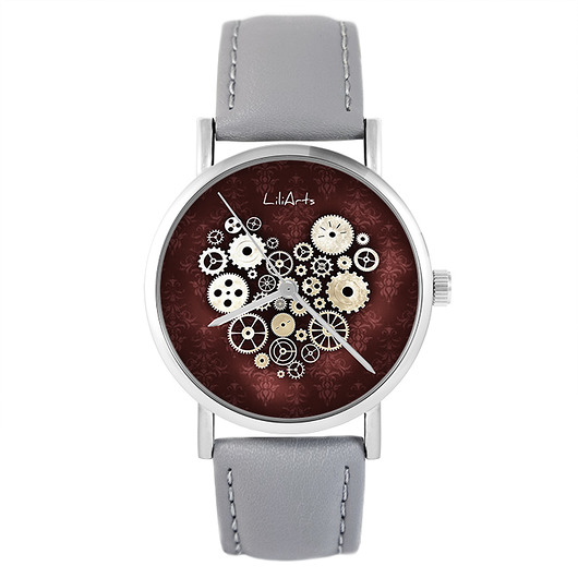 zegarki damskie Zegarek - Steampunk Heart - skóra, szary