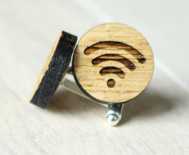 spinki do mankietów Drewniane spinki do mankietów WIFI