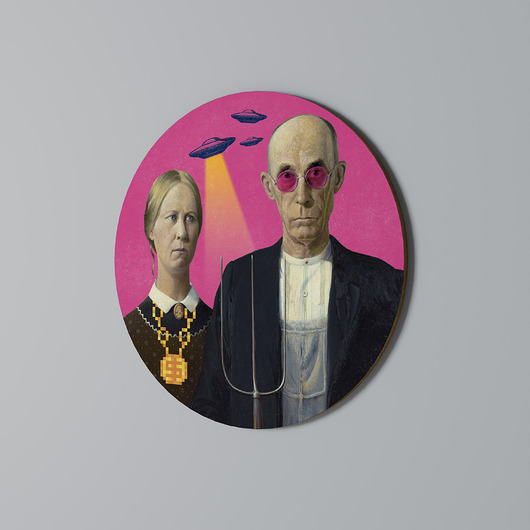 obrazy AMERICAN GOTHIC ALIEN Obraz okrągły 69cm - dekor dębu