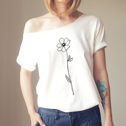 t-shirt damskie Maku kwiat Krótki biały Oversize