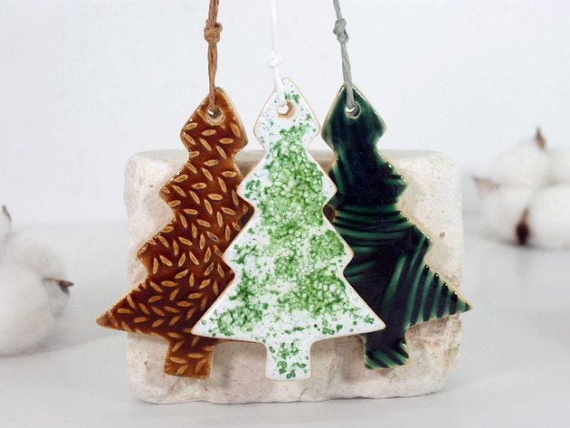 ozdoby choinkowe Ceramiczne choinki - komplet ozdób choinkowy