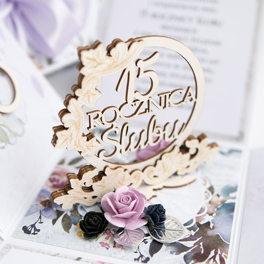 kartki scrapbooking 15 rocznica ślubu, kryształowe gody, exploding box, kartka 3d
